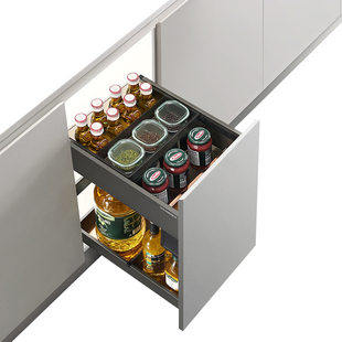 悍高希勒3.0Pro双层橱柜拉篮抽屉式太空铝厨房调味拉篮调料置物架