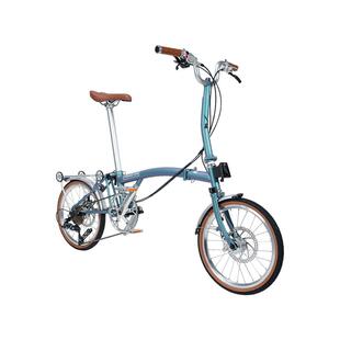 CRANSTON孔雀蓝D9碟刹三折叠自行车成人超轻便携复古9速16寸单车