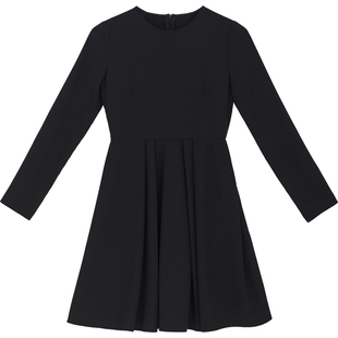 CR连衣裙子女装2024春夏新款复古压褶高级黑色气质赫本小黑裙短裙