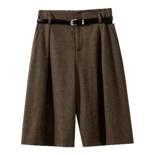 【粗腿救星】帅气有型 简约羊毛毛呢法兰绒磨毛百慕大西装短裤女