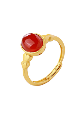 天然红玛瑙蛋面戒指女款