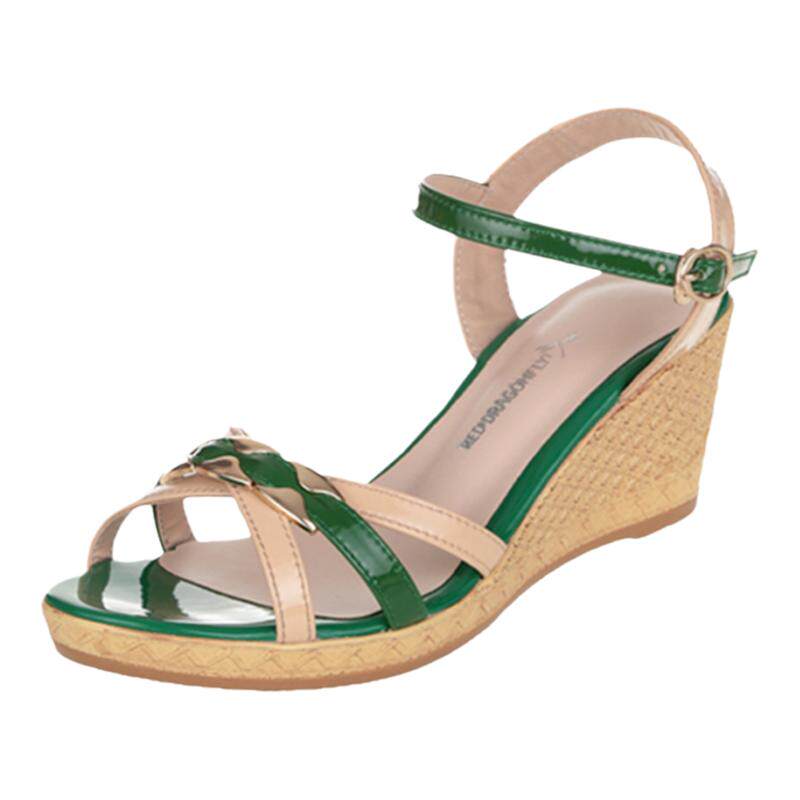 女凉鞋2026夏季新款真皮女鞋时尚休闲漆皮高跟拼色坡跟软面牛皮鞋