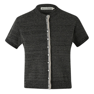 IIIVIVINIKO春季新款复古优雅宽松圆领短袖针织开衫女M413709619C