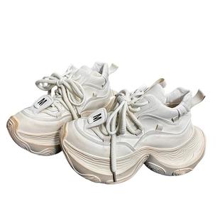 欧货真皮做旧老爹鞋女2026新款高帮系带松糕厚底增高休闲运动鞋潮