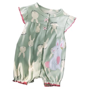 外贸童装夏款女宝宝纯棉短袖平角哈衣婴儿连体衣新生儿包屁衣爬服