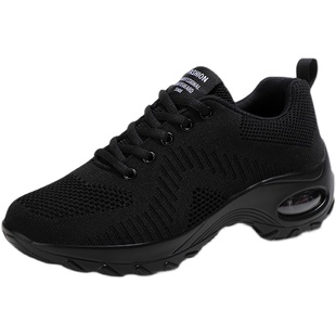冬季品牌女鞋黑色跑步运动鞋网面透气休闲鞋气垫旅游鞋防滑厚底鞋