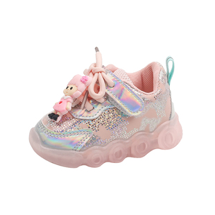 春秋亮灯儿童发光鞋女童宝宝带灯鞋运动小童1-3岁0婴儿学步鞋软底