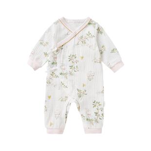 全棉时代Q弹轻盈婴儿绉布连体衣纯棉透气柔软男女宝宝衣服春秋款