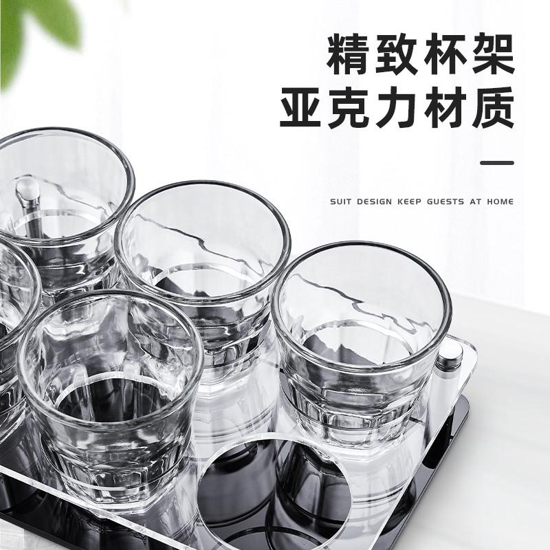 钢化玻璃啤酒杯子套装小号家用高档酒吧ktv商用防摔亚克力带杯架