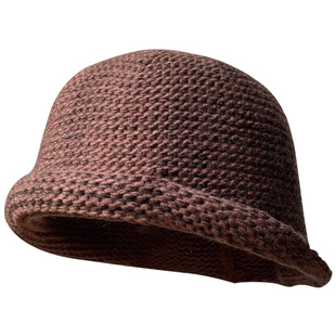 韩版大头围纯色复古粗棒针毛线盆帽子秋冬女方圆脸显脸小卷边冷帽