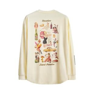 马登工装 美式复古印花长袖T恤宽松休闲纯棉圆领打底衫上衣男春