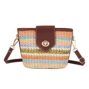 星期六包包女2025新款时尚休闲斜挎草编包百搭小清新编织水桶包女