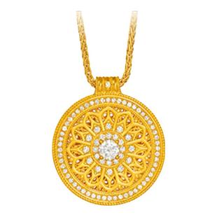 调太幅玫瑰花窗项链 女国潮雕花轻奢纯银黄金锁骨链18K金吊坠罗盘