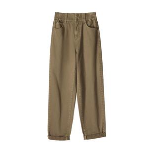 高腰两粒扣/MSLAN商场同款26春新休闲通勤松紧直筒牛仔裤MGAK076