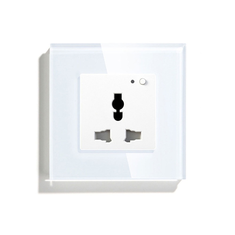 Zigbee涂鸦欧法英规万用孔智能插座玻璃面板100-240V 16A墙插座
