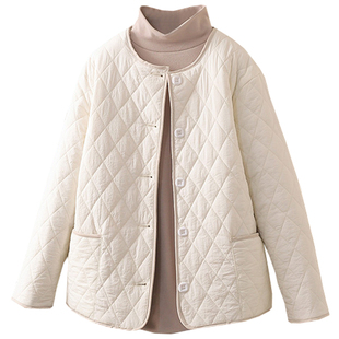 秋冬大码200斤加绒韩版宽松菱形格棉衣外套百搭保暖上衣棉服潮