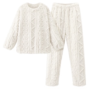 幸棉防静电家居服女秋冬麻花长毛绒睡衣情侣套装外穿保暖家居男F