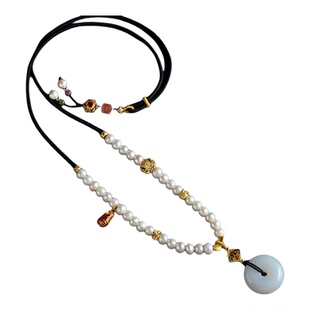 寄予淡水珍珠项链挂绳高档多宝珠链毛衣链女手工编织玉佛吊坠挂绳