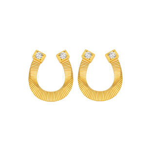 明牌珠宝吉光之迹5G黄金耳饰 足金U形马蹄锆石镶嵌耳钉AFH0459