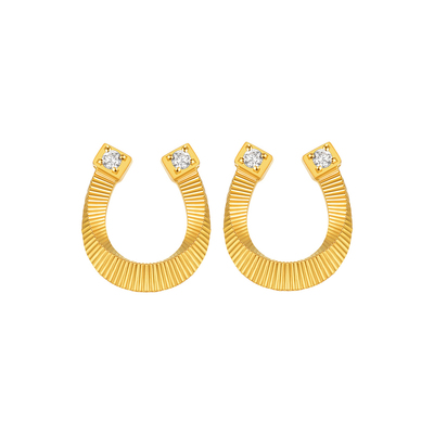 明牌珠宝吉光之迹5G黄金耳饰 足金U形马蹄锆石镶嵌耳钉AFH0459