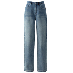 显瘦窄版加绒阔腿牛仔裤女2025新款冬季加厚浅色裤子高腰直筒女裤