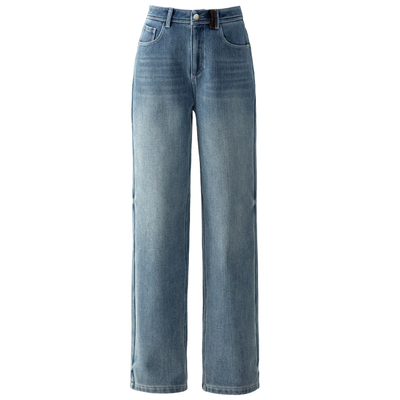 春四季窄版加绒阔腿牛仔裤女直筒