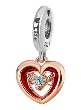 925纯银心形吊饰diy串珠礼物饰品