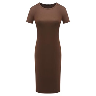 Women's short sleeved hip wrap dress 女士纯色短袖包臀连衣裙