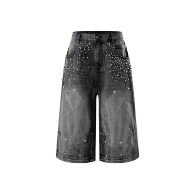 TBHNP珍珠七分牛仔短裤