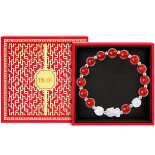 999纯银貔貅红玛瑙手串手链女生女款女红色手镯情人节礼物送女友