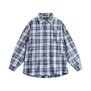 云旗同款MANYSTON美式格子休闲衬衫男款春秋季高级感休闲衬衣外套