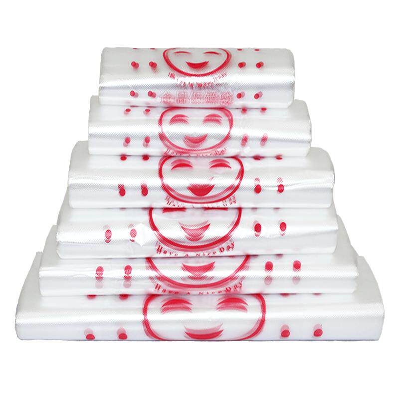 笑脸白色袋子透明外卖食品袋打包方便袋手提包装塑料袋食品级耐用