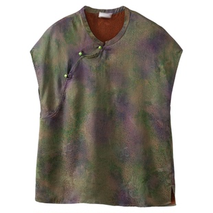 一丝牵 四经绞罗新中式真丝香云纱花萝短袖T恤100%桑蚕丝提花上衣