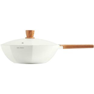 卡特马克八角锅无涂层陶瓷不粘锅家用炒菜锅麦饭石锅燃气灶电磁炉