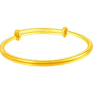 梦金园黄金手镯女足金光面素圈推拉金手环活口手饰生日礼物送女友