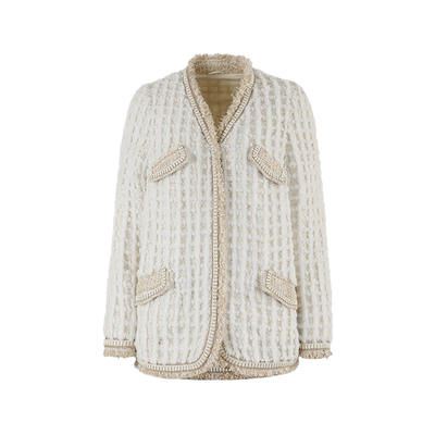 MARYLING米白獭兔毛皮编织外套