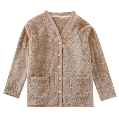 女冬加厚珊瑚绒休闲纯色睡衣上装