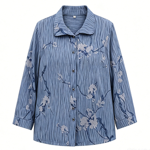 中老年人夏装女衬衫套装60岁70奶奶装长袖薄款老人衣服80妈妈秋装