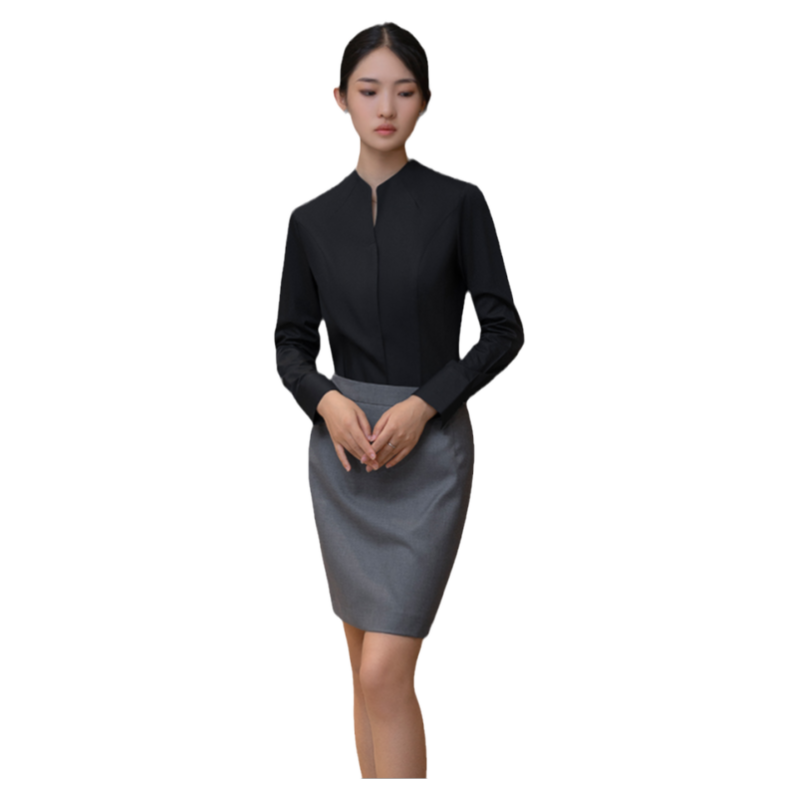 2023新款奔驰4S店黑色长袖女衬衫售后服务顾问白衬衣修身销售工服