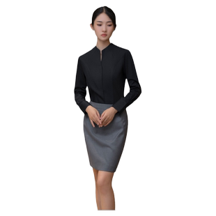 2023新款奔驰4S店黑色长袖女衬衫售后服务顾问白衬衣修身销售工服