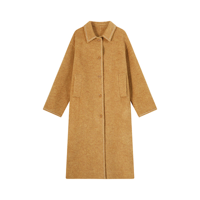 吴童童翻领加厚长袖毛呢外套