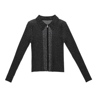 LEONSENSE力上司 双色抽条重工织造羊毛Polo毛衣开衫 男女同款