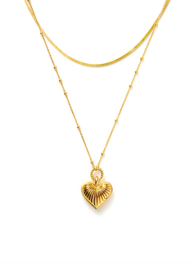 Missoma方形蛇骨链爱心吊坠项链