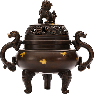 苏工双耳瑞兽狻猊香炉家用室内纯铜大号沉香熏香炉盘香炉檀香炉