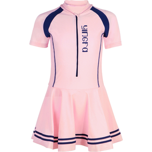 英发儿童泳衣女夏连体防晒裙装拉链中大童女童可爱卡通速干游泳衣