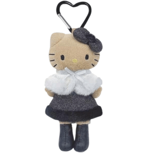 (国现)日本三丽鸥hellokitty冬日黑皮小香风披风洛丽塔长腿挂件正