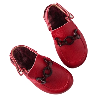 5Z pepe 意大利制儿童鞋秋冬牛皮加绒福乐鞋毛拖鞋