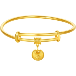 周六福精品足金黄金计价镯子小胖福推拉手镯单只童镯BB镯节日礼物