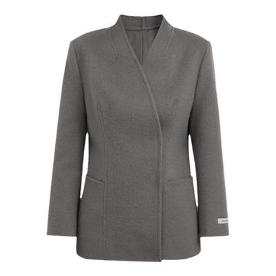 韩国新款 羊毛短款外套590长毛经典职业V领通勤女装羊毛外套