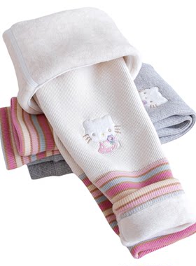 女童秋冬条纹加绒打底裤长裤